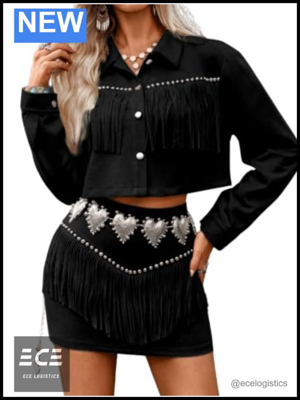 Faux Suede Fringe Skirt Set Cropped Jacket Mini Skirt Country Concert
